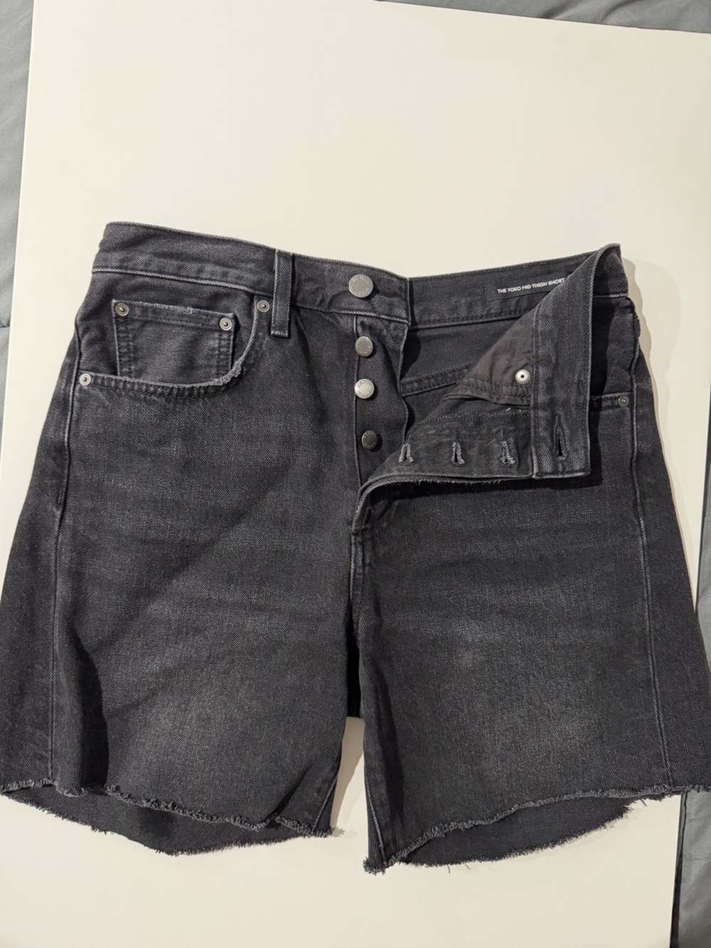 Denim Forum , Aritzia Women's Black Button-Fly Jean Shorts